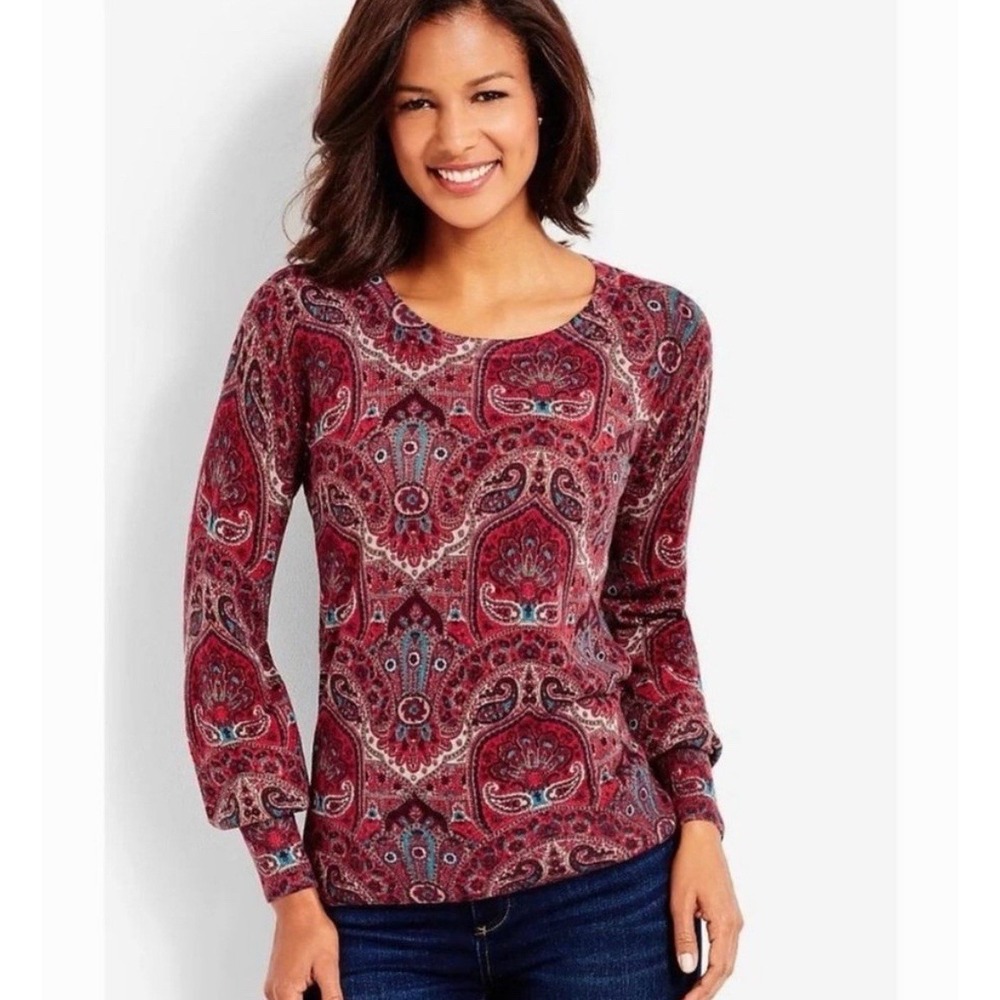 Talbots Women's Pure Merino Wool Red Paisley Sweater Size MP